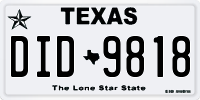 TX license plate DID9818