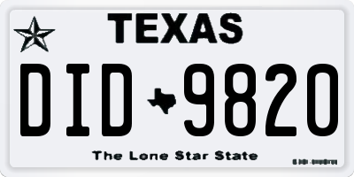 TX license plate DID9820