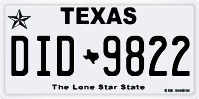TX license plate DID9822