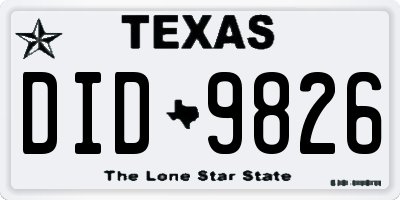 TX license plate DID9826