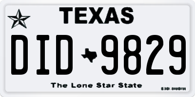 TX license plate DID9829