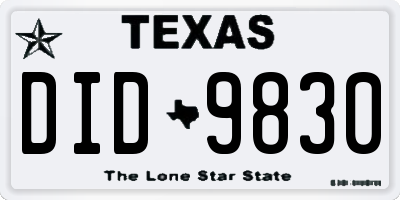TX license plate DID9830