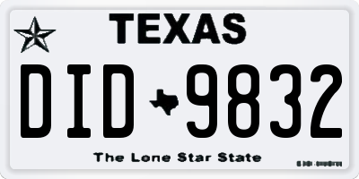 TX license plate DID9832