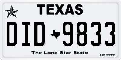 TX license plate DID9833