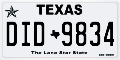 TX license plate DID9834