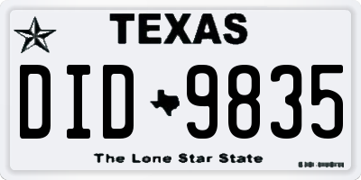 TX license plate DID9835