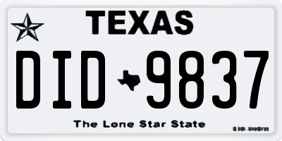 TX license plate DID9837