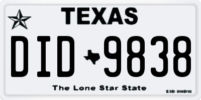 TX license plate DID9838