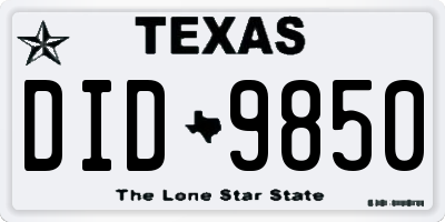 TX license plate DID9850
