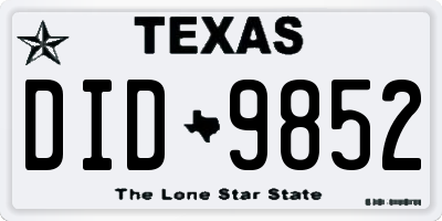 TX license plate DID9852
