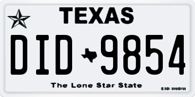 TX license plate DID9854