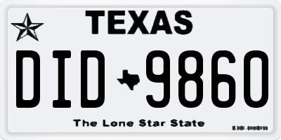 TX license plate DID9860