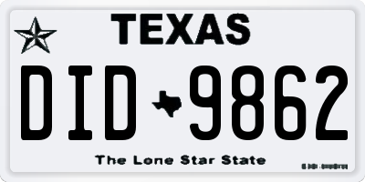 TX license plate DID9862