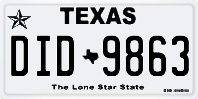 TX license plate DID9863