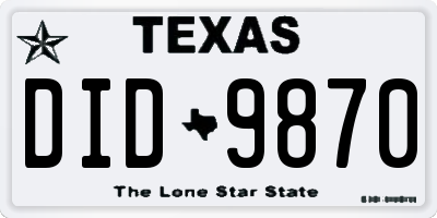 TX license plate DID9870