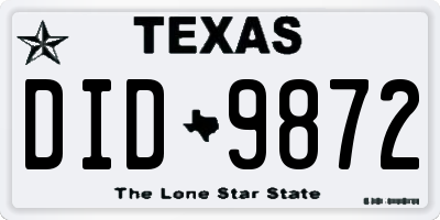 TX license plate DID9872