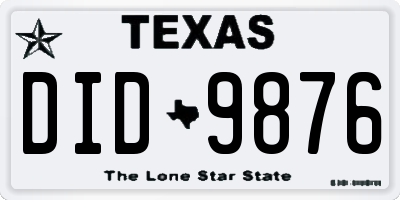 TX license plate DID9876