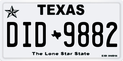 TX license plate DID9882