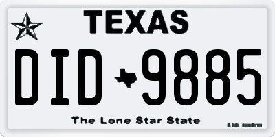 TX license plate DID9885