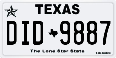 TX license plate DID9887