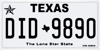 TX license plate DID9890