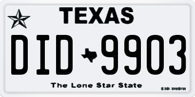 TX license plate DID9903