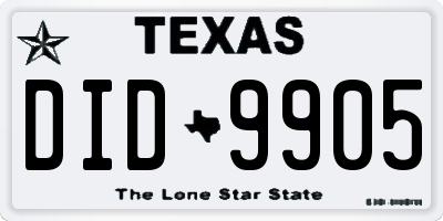 TX license plate DID9905