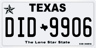 TX license plate DID9906