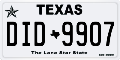 TX license plate DID9907