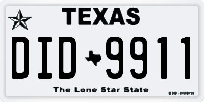 TX license plate DID9911