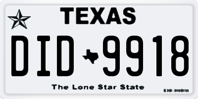 TX license plate DID9918