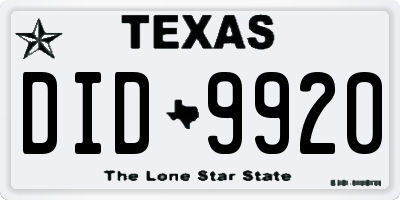 TX license plate DID9920