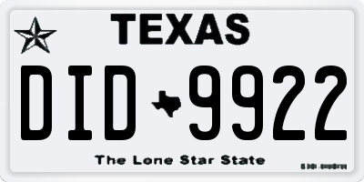 TX license plate DID9922