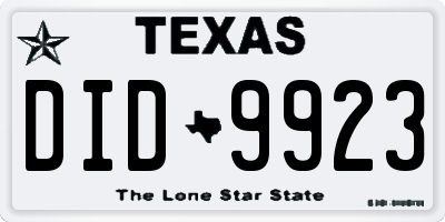 TX license plate DID9923
