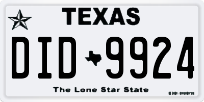 TX license plate DID9924