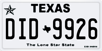 TX license plate DID9926
