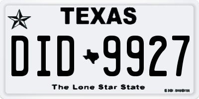 TX license plate DID9927