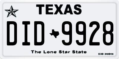 TX license plate DID9928