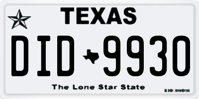TX license plate DID9930