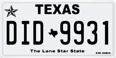 TX license plate DID9931
