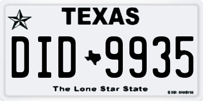 TX license plate DID9935