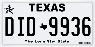 TX license plate DID9936