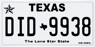 TX license plate DID9938
