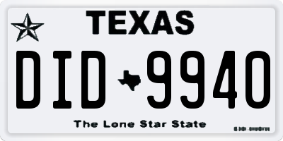 TX license plate DID9940