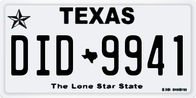 TX license plate DID9941
