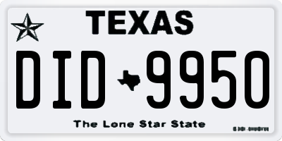 TX license plate DID9950