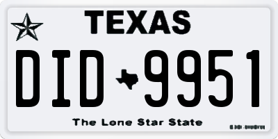 TX license plate DID9951