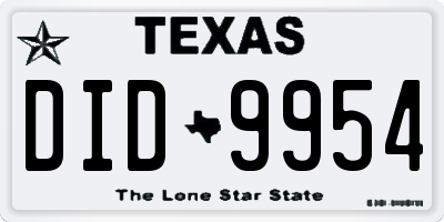 TX license plate DID9954