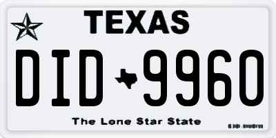 TX license plate DID9960
