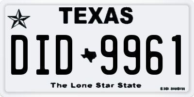 TX license plate DID9961